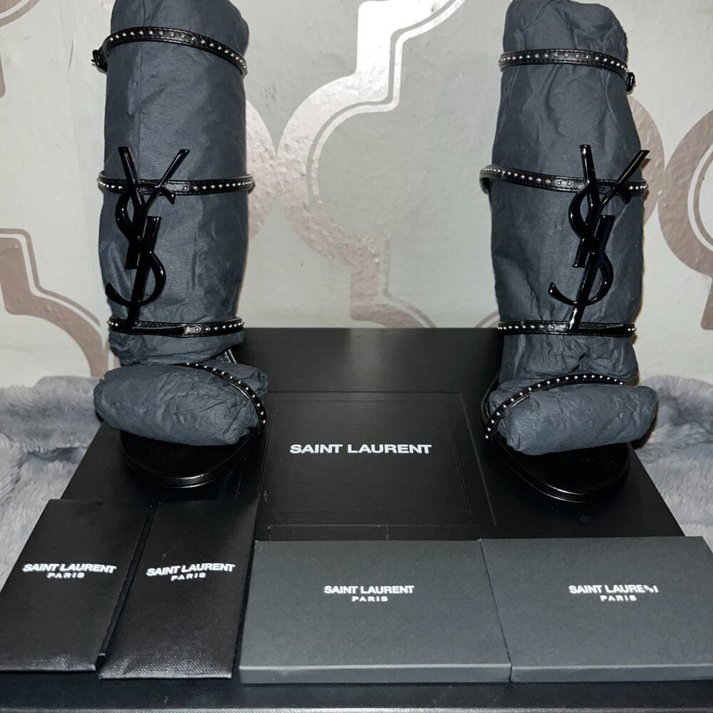 Saint Laurent YSL Opyum Logo Stiletto Sandals Heels Size 36 (US 6)
